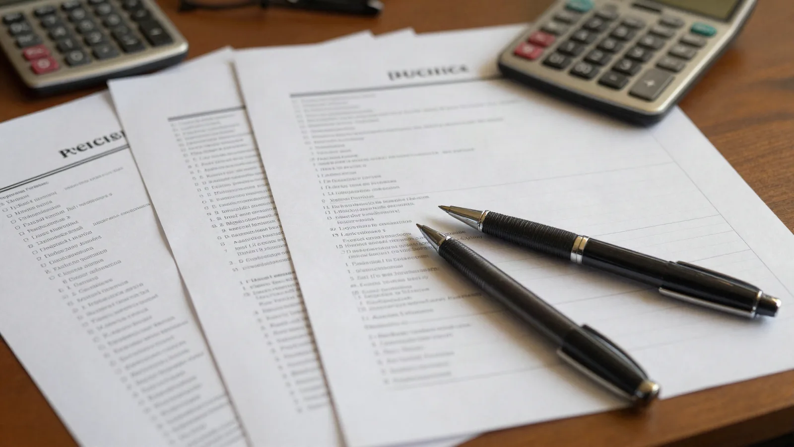 Fiches de biens comparables alignées sur un bureau, l'une cochée au stylo — calibrage des comparables par l'expert