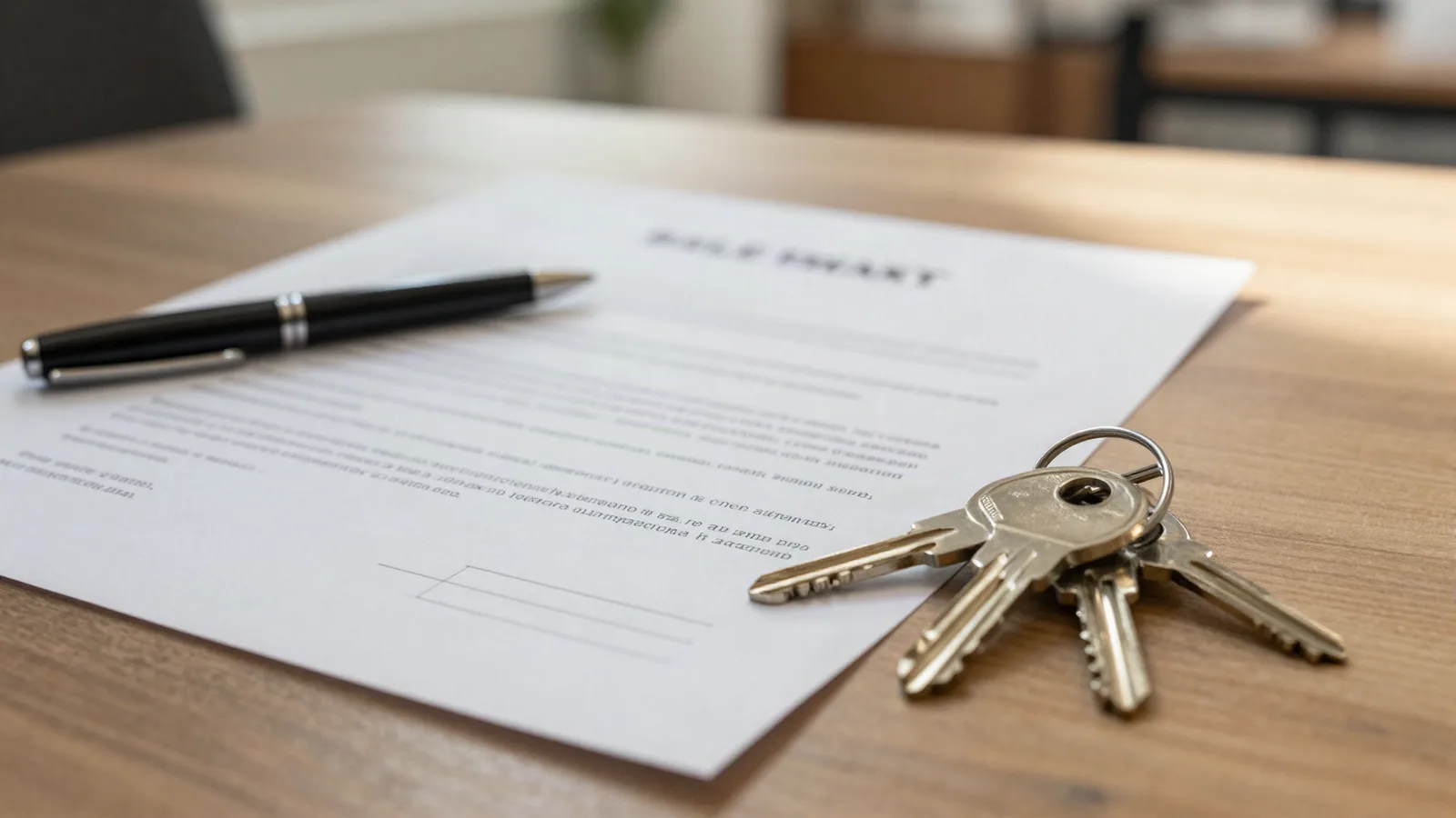 Avant-contrat de vente et jeu de clés neuves posés sur une table — compromis ou promesse de vente