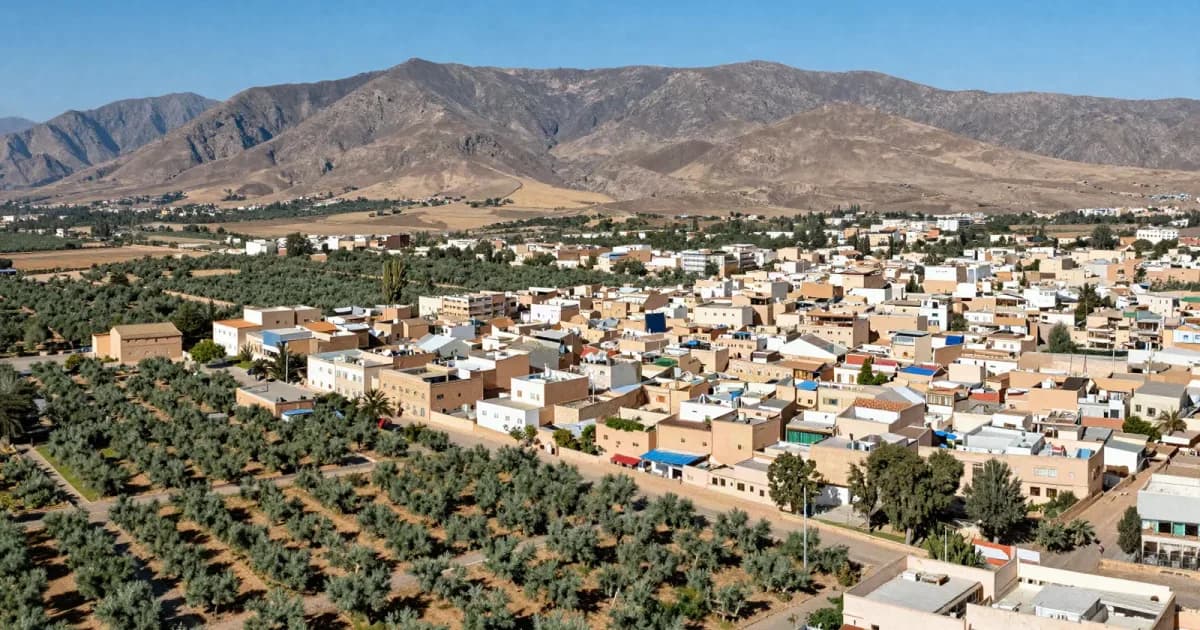 Beni Mellal at the foot of the Middle Atlas, orchards and olive groves of the Tadla plain