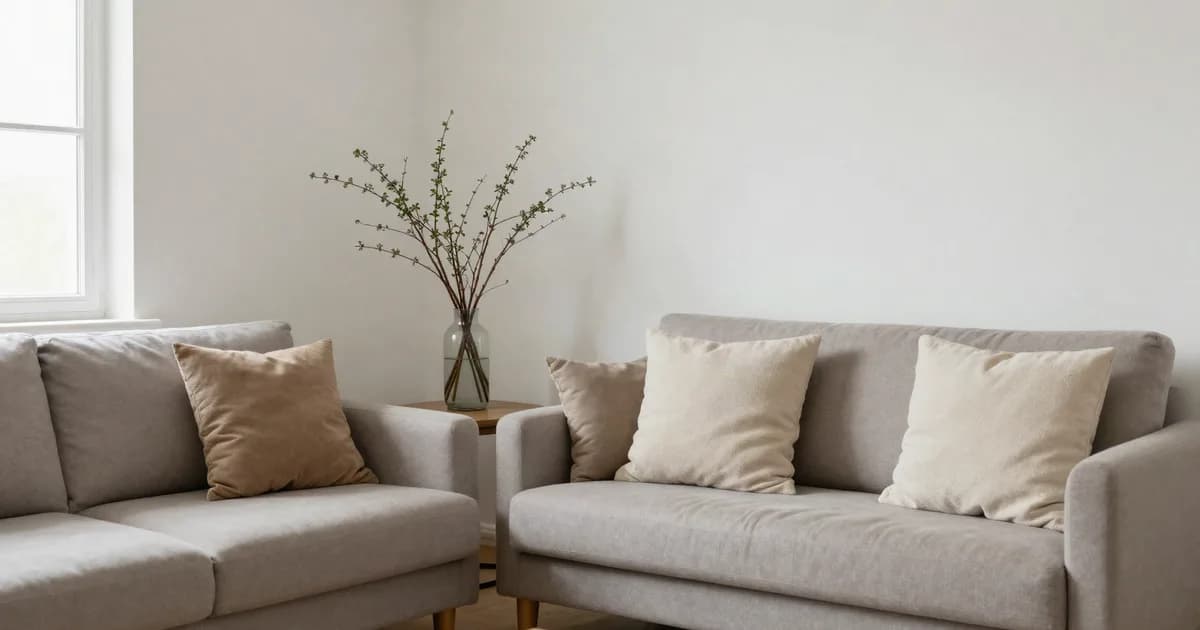 Living room staged for viewings, cushions arranged and surfaces cleared
