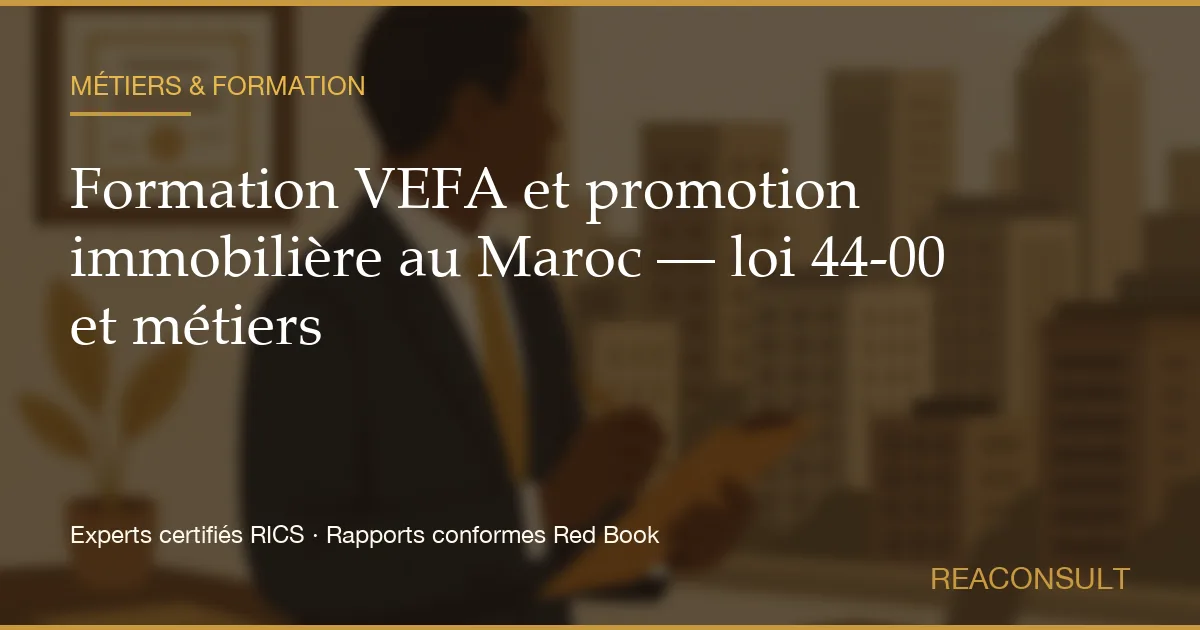 Formation VEFA et promotion immobilière au Maroc — loi 44-00 et métiers