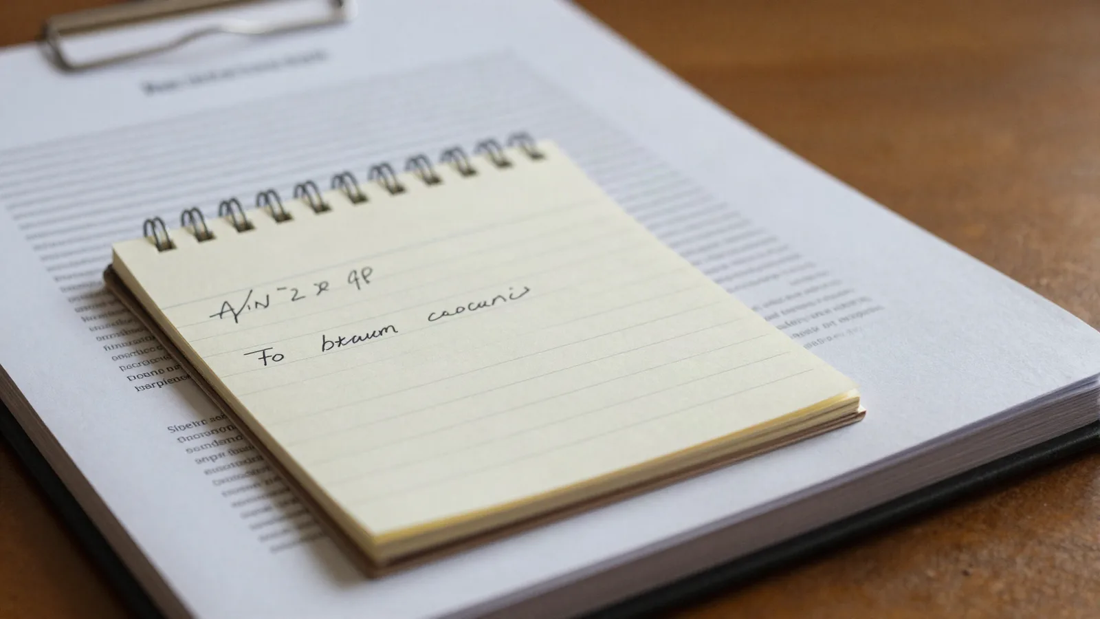 Note manuscrite sur un bloc posée près d'un épais rapport relié — estimation locale et expertise aux normes internationales