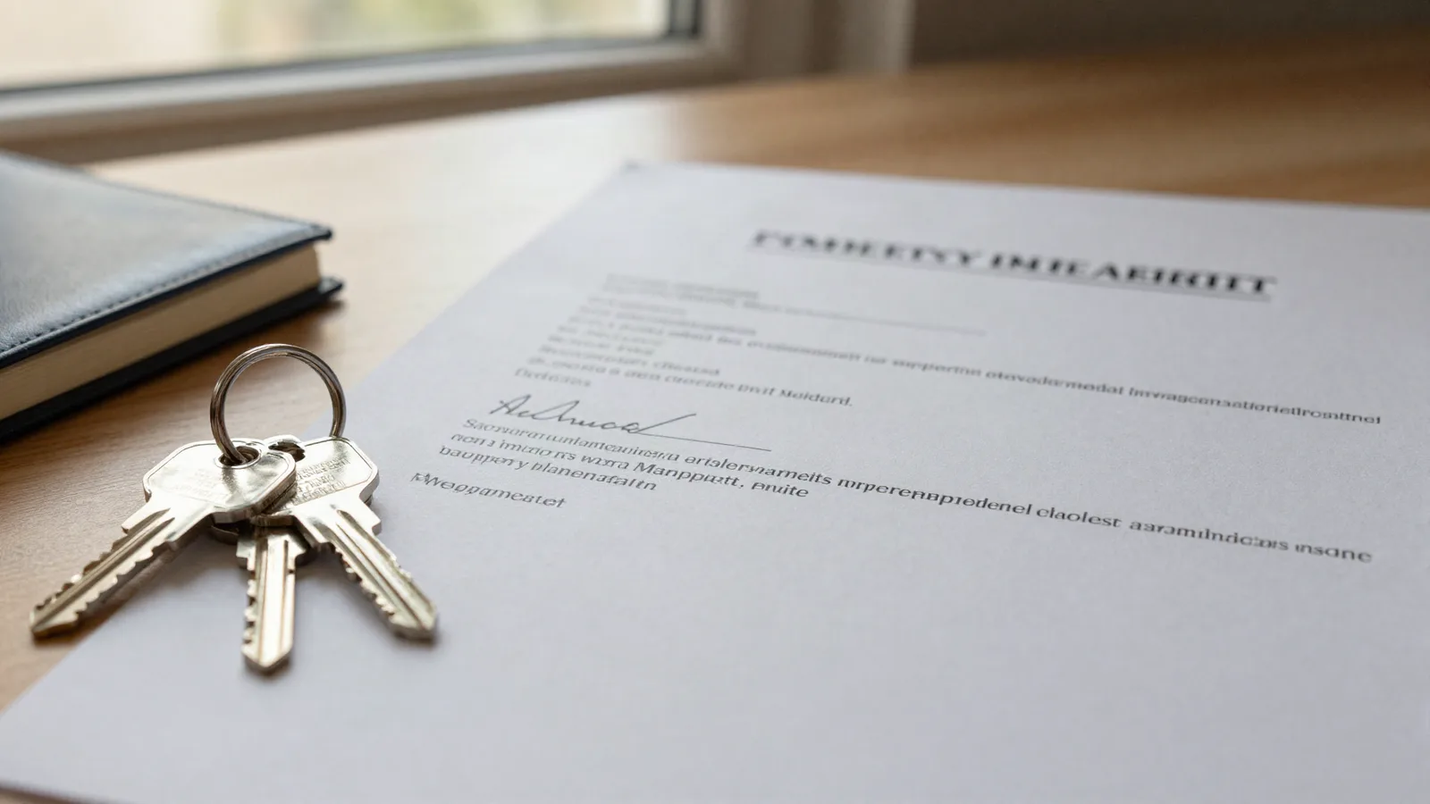 Mandat de gestion locative signé et trousseau de clés étiquetées sur un bureau — contenu et obligations du mandat au Maroc
