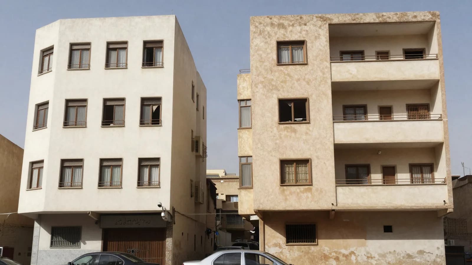 Deux immeubles voisins, l'un neuf et l'autre ancien, photographiés ensemble — arbitrer entre neuf et ancien