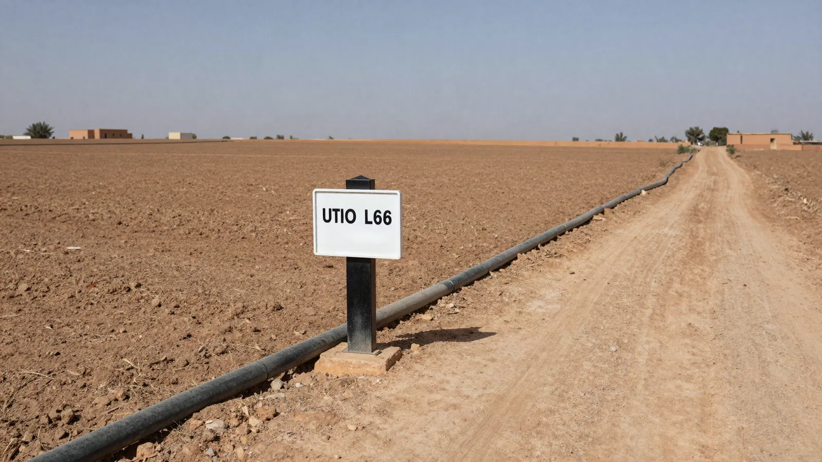 Parcelle agricole cultivée avec borne, piste et conduite d'irrigation en bordure — défendre la valeur d'un terrain agricole
